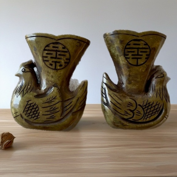Elegant Green New Jade Bird candle holders - Picture 3 of 9
